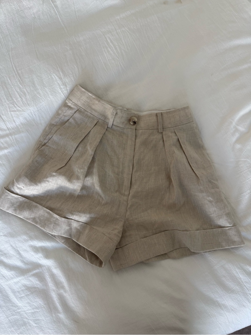 Helsa Linen Blend High Waisted Light Tan Shorts Size Small